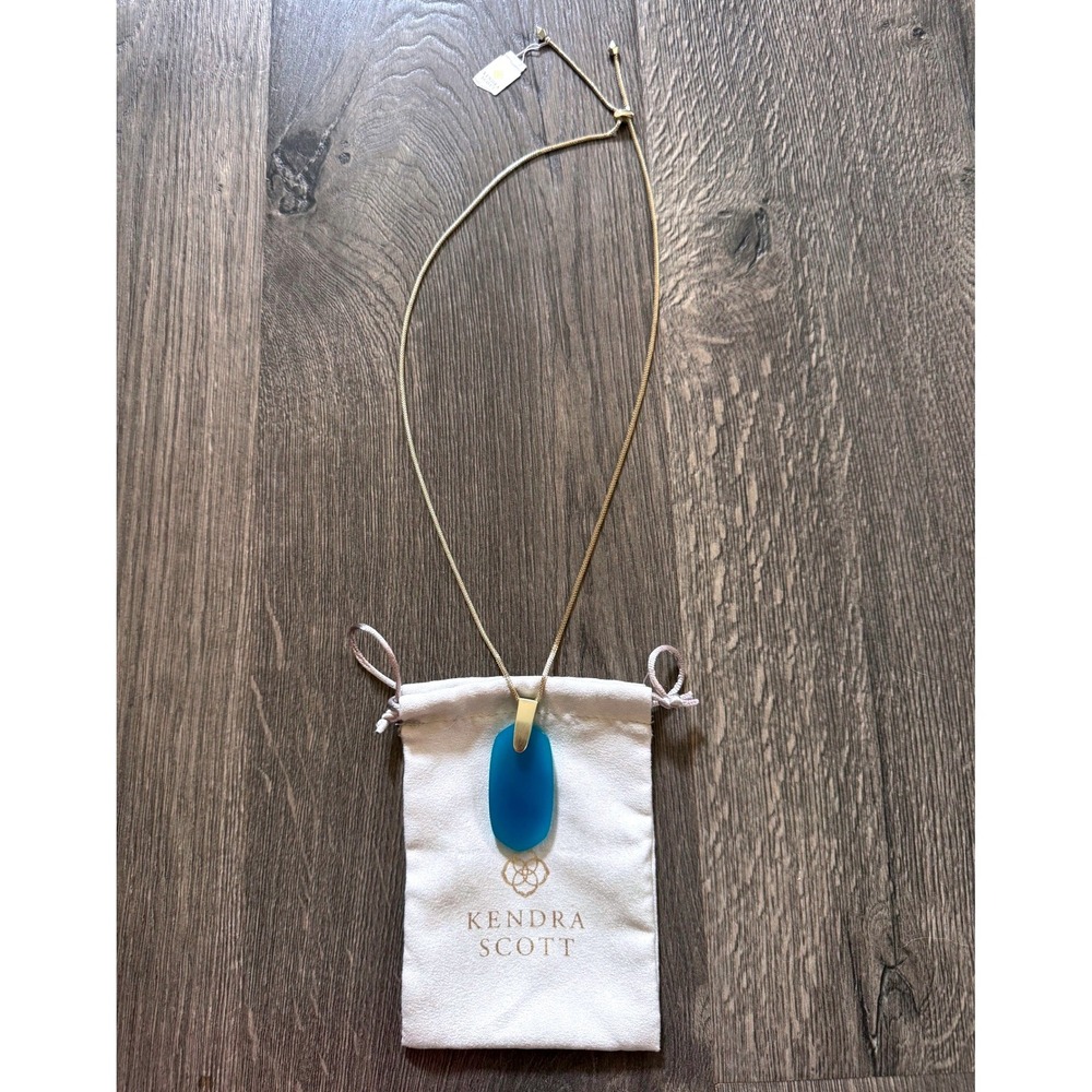 Kendra Scott Inez Long Pendant Necklace OS Blue Teal Gold NWT Adjustable Slider